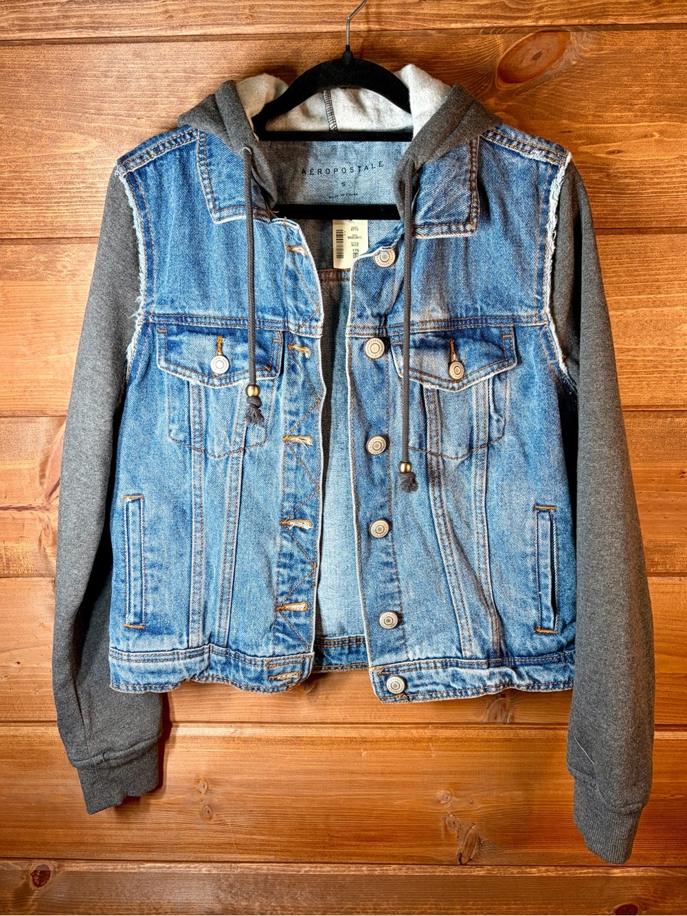 Aeropostale NWT Denim Fleece Hooded Jean Jacket Y2K Women’s Small 💕🩶